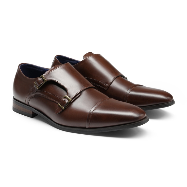 Men's Modern Monk Strap Shoes - BROWN - 5